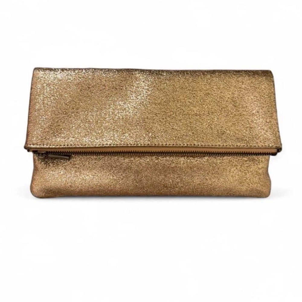 Magnetic Fold Over Sparkly Rose Gold Crossbody or Clutch Purse with Zip Closure